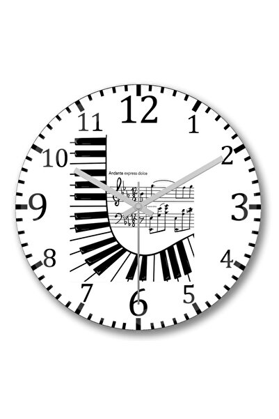 Baskı Dükkanı Ceas de perete cu note muzicale de pian din sticlă reală