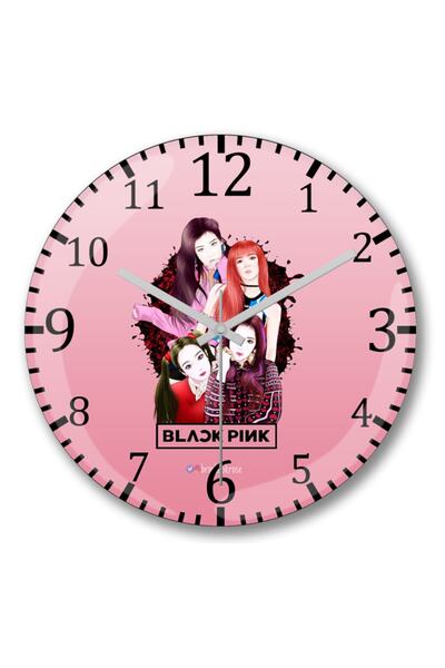 Baskı Dükkanı ساعة حائط باللون الأسود والوردي والأسود والوردي من الزجاج الحقيقي