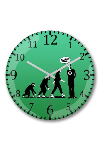 Baskı Dükkanı "نظرية الانفجار الكبير ""بازينغا!!!""" ساعة حائط من الزجاج الحقيقي المنحني