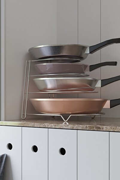 Teknotel 4 Katlı Metal Organizer Tava Rafı Krom Kb086