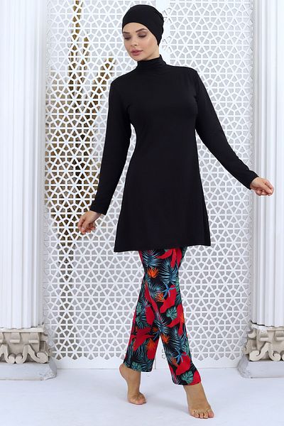 Aykum Mayo Patterned Long Sleeve Hijab Swimsuit - With Pants
