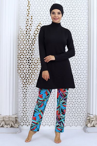 Aykum Mayo Patterned Long Sleeve Hijab Swimsuit - With Pants