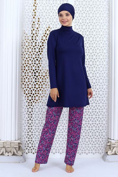 Aykum Mayo Patterned Long Sleeve Hijab Swimsuit - With Pants