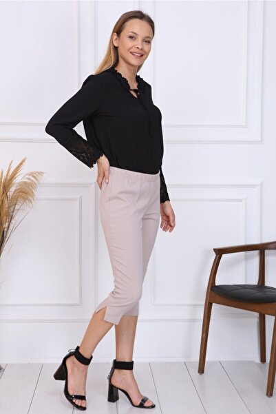 Gül Moda Beige Fabric Capri Large Size G010