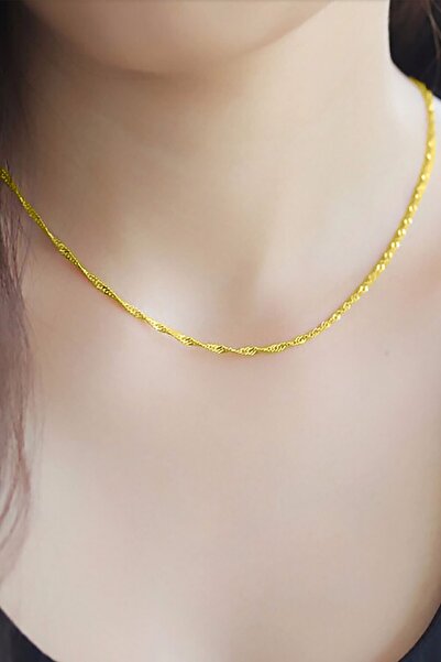 VELCCİ Kadın Gümüş Singapur Burgulu Zincir 24 Ayar Altın Kaplama Burgu Kolye Özel 1.2mm Mücevher