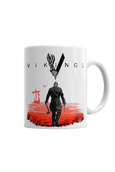 Baskı Dükkanı Vikings Ragnar Lothbrok Mug Cup Porcelain