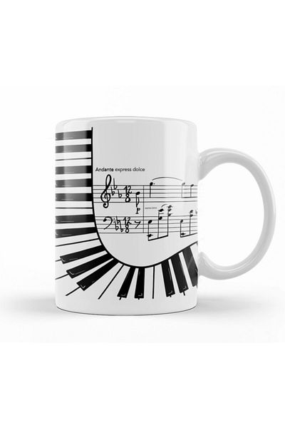 Baskı Dükkanı Piano Musical Notes Mug Glass Porcelain