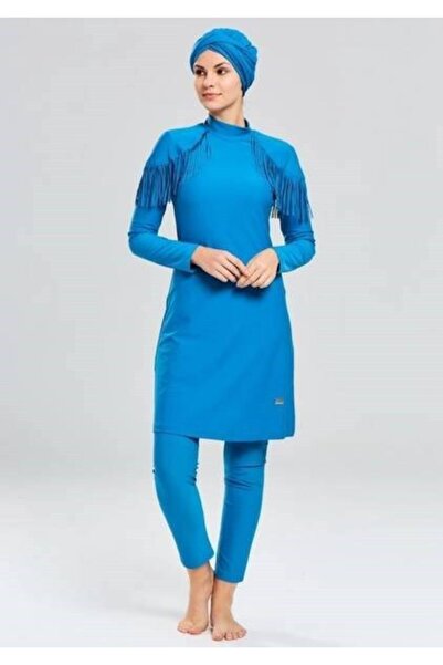 Adasea 4105 Petrol Tassel Detailed Full Length Lycra Hijab Swimsuit