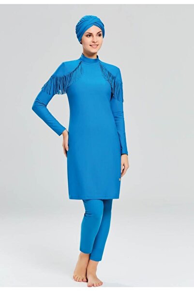 Adasea 4105 Petrol Tassel Detailed Full Length Lycra Hijab Swimsuit