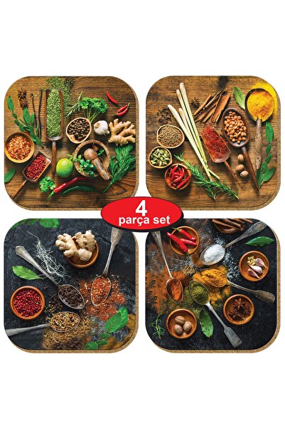 Hediyelik Metal Mantar Tabanlı Be The Spice Of Life Baharat 4'lü Bardak Altlığı Seti