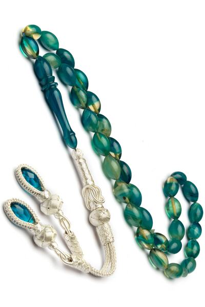 OTTOTESBİH Argint 925 - 7x11mm Tasbih albastru cu ciucuri