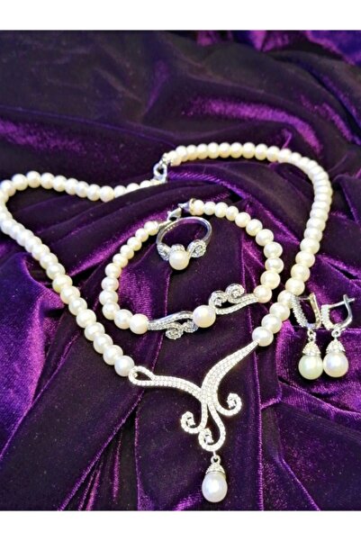 Genel Markalar Gelinlik Altın Modeli Gerçek Incili Gümüş Set Takım