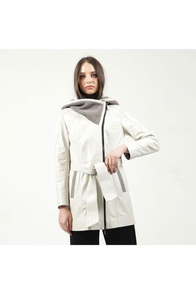 Dericlub Kadın Bej Hakiki Deri Büyük Beden Kaban