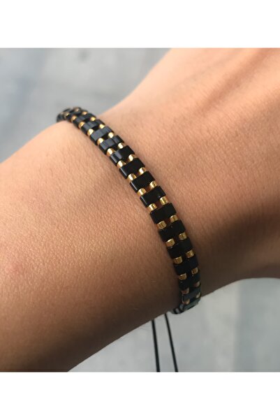 Afrika Butik Siyah-gold Half Tila Bileklik