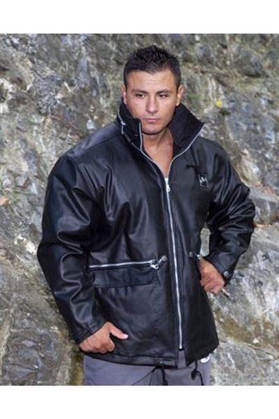 Big Sam Men's Black Leather Biker Raincoat Jacket 4044