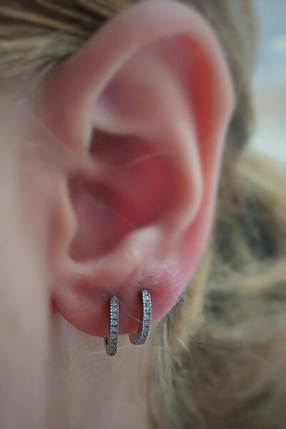 Erer Gümüş Gümüş 8 Mm Ince Taşlı Bayan Halka Küpe Nz89d0