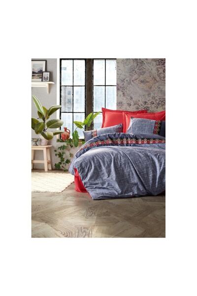 Cotton Box Çift Kişilik Ranforce Nevresim Takımı Folk Art Lacivert