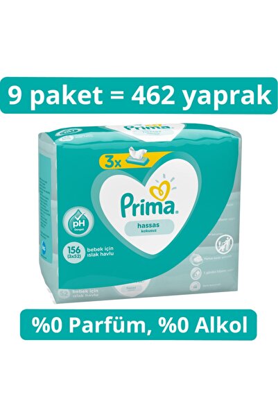 Prima Islak Havlu Hassas Ciltler Için Kokusuz 9'lu 462 Yaprak