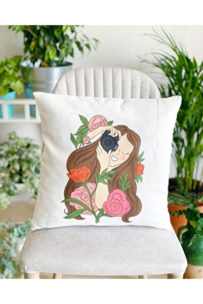 Bikutumutluluk Gift - Pillow Case - Red Floral Photographer Girl Throw Pillow...