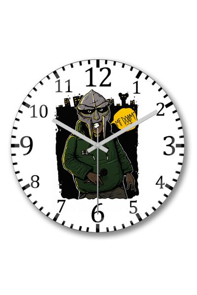 Baskı Dükkanı ساعة حائط Mf Doom من الزجاج الحقيقي المنحني