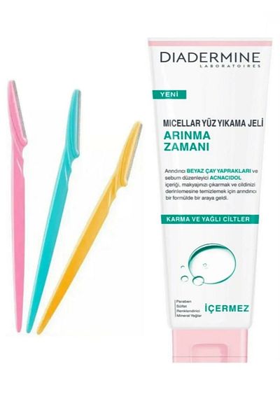 Diadermine 3 Pack Eyebrow Razor and Purification Time Micellar Face Wash Gel 150ml