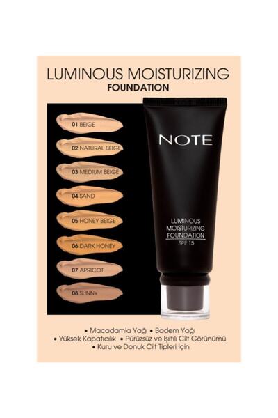 NOTE Luminous Moisturizing Kuru ve Donuk Ciltlere Özel Fondöten 02 Natural Beige