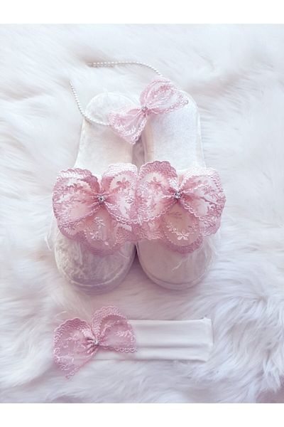 Şeker Tadında Tasarımlar Powder Laced Maternity Crown Slippers Baby Band