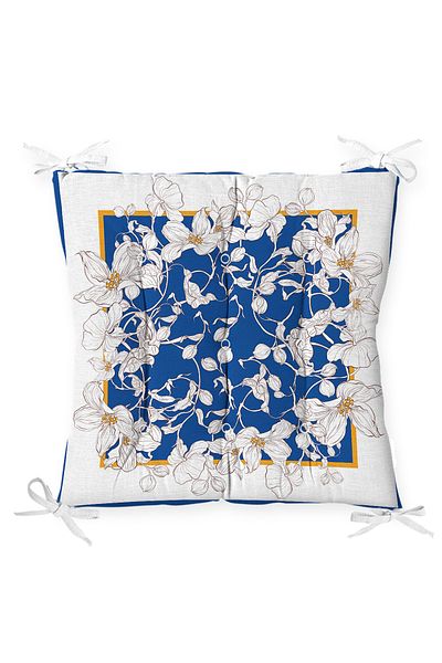 Realhomes White Blue Digital Printed Modern Pouf Chair Cushion