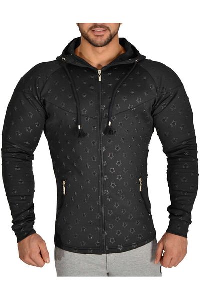 Stilya Men's Black Fitness Performance Hooded Zippered Sweatshirt 3618