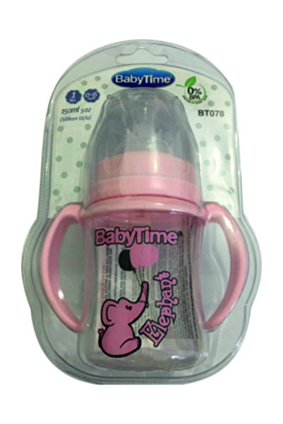 Babytime Baby Time Wide Mouth Silicone Tip Feeding Bottle with Handle 150ml P...