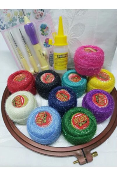 Kaplan Punch Nakış Seti Havlu-iğne-kasnak-10 Ip-tutkal-panç Iğnesi PUNCH-HAVL...