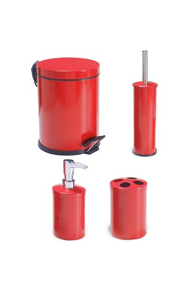 Hiper 4-Piece Red Trash Can Bathroom Set