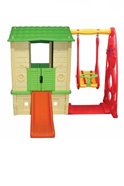 KingKids Kaydıraklı Salıncaklı Ev Krem/Yeşil