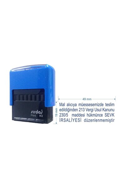 Sırdaş 912 ختم آلة زرقاء لباد أزرق مع كتابة "MAL ALICIYA MUESESEMİZDE"