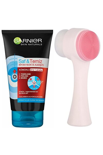 Garnier Siyah Nokta Karşıtı Kömürlü 3'ü 1 Arada 150 ml ve Fluweel Cilt Yüz Temizleme Fırçası
