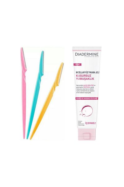 Diadermine 3 Pack Eyebrow Razor and Revitalizing Touch Micellar Face Wash Gel 150 ml869021337812