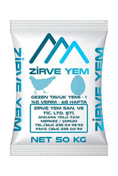 ZİRVE YEM Gezen Tavuk Yumurta Yemi -1 (%5 VERİM-65 HAFTA) (17 PROTEİN- 2750 KCAL) (50 KG - TOZ YEM)