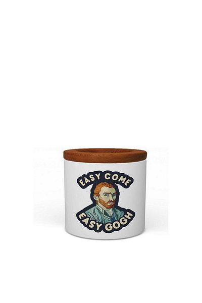 WuW حامل أقلام من السيراميك الأبيض من Easy Come Easy Gogh مع غطاء خشبي
