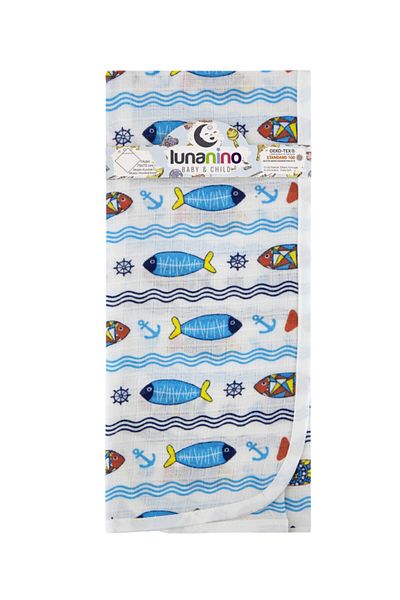 Lunanino Muslin Baby Swaddle with Ears Marine