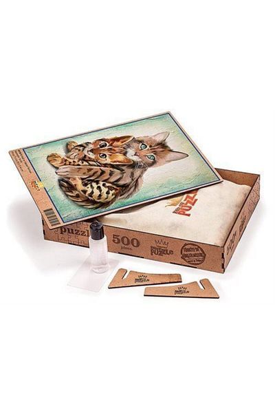 King Of Puzzle Cat and Tiger Cub Wooden Puzzle	500 Pieces (HV38-D)