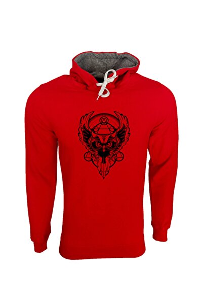 Raf Coll Унісекс червоний світшот з принтом сови та капюшоном