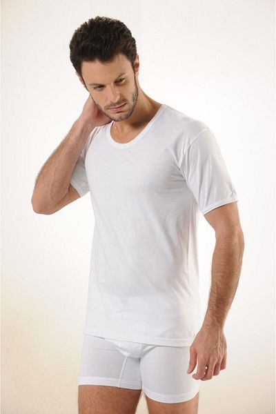 Hmd Men's Rib 100% Cotton White Single Jersey Crew Neck Undershirt & Comfortable Texture