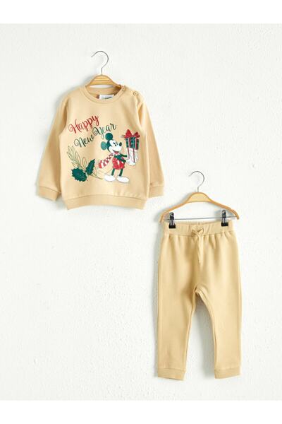 LC Waikiki Mickey Mouse Baby Boy Beige G3X Top-Bottom Set