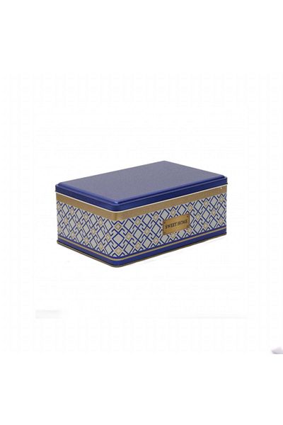 EVLE Ef057-a9 Turkish White Blue_swt Home Patterned Rectangular Metal Storage Container 17x26 Cm