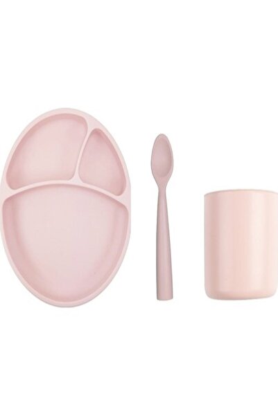 OiOi Silikon Yemek Seti Pembe - Tabak + Kaşık + Bardak