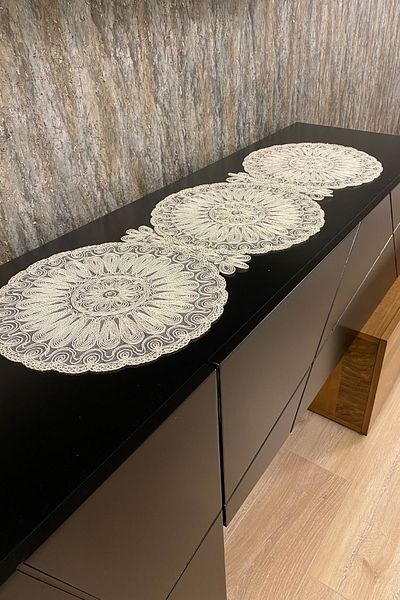 Cocatex Ecru Cordone Embroidered Modern Runner