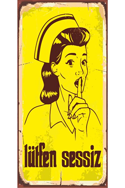 Hayat Poster Sus Yapan Hemşire (10 Cm X 20 Cm) Mini Retro Ahşap Poster