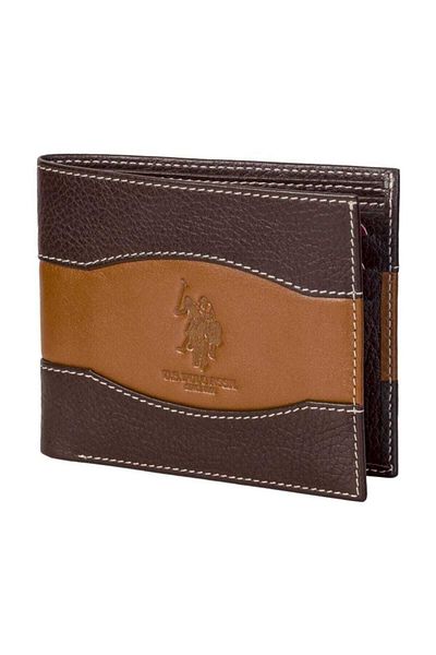 U.S. Polo Assn. Ανδρικό πορτοφόλι από γνήσιο δέρμα καφέ