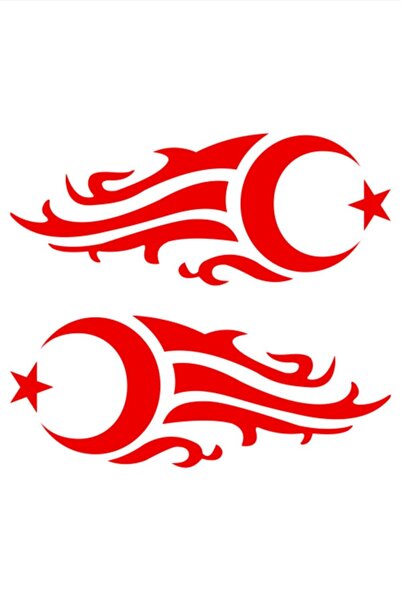 Quart Aksesuar 2 Adet Alevli Ay Yıldız Oto Sticker Araba Sticker Kırmızı 15 X...