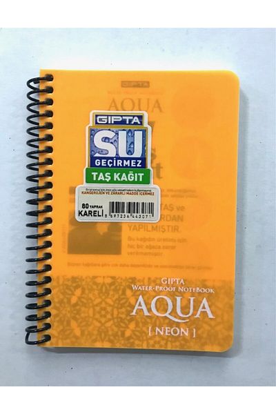 Gıpta Aqua Neon Waterproof Stone Paper A6 80 Sheets Checkered Yellow Cover